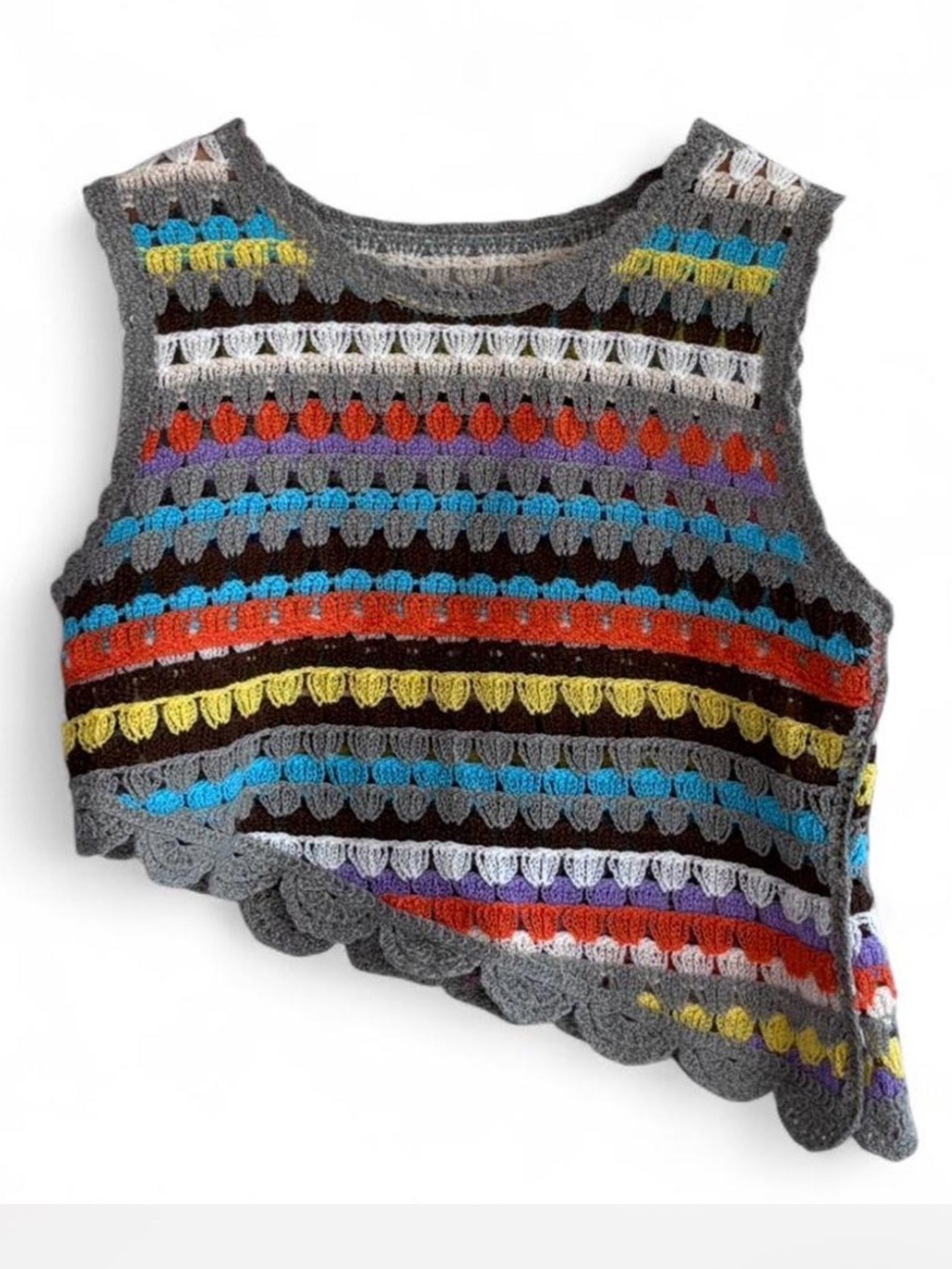 Crochet Multicolor Striped Crop‎ Top Indie Boho Size S